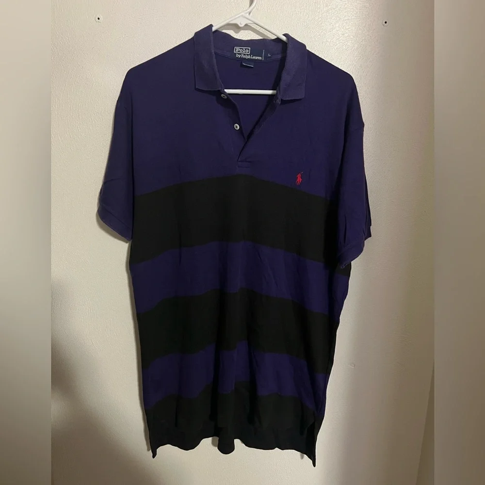 POLO RALPH LAUREN *Vintage* Rugby Style Striped Polo Purple Black Men's Size L